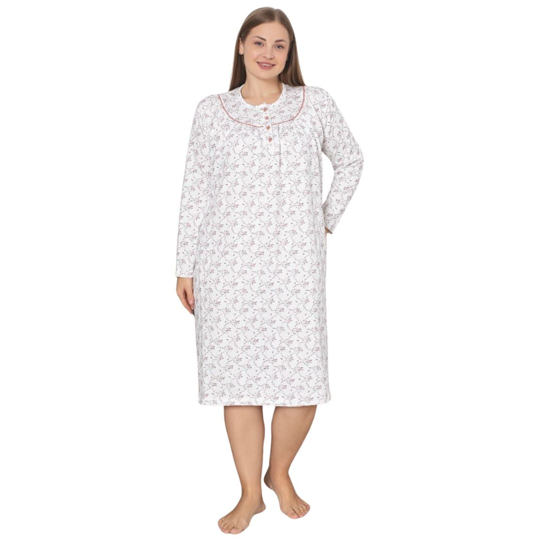 Camasa de Noapte Baki Vatuite, Material Moale, Caldura si Confort, Pentru Femei | 0076-PK