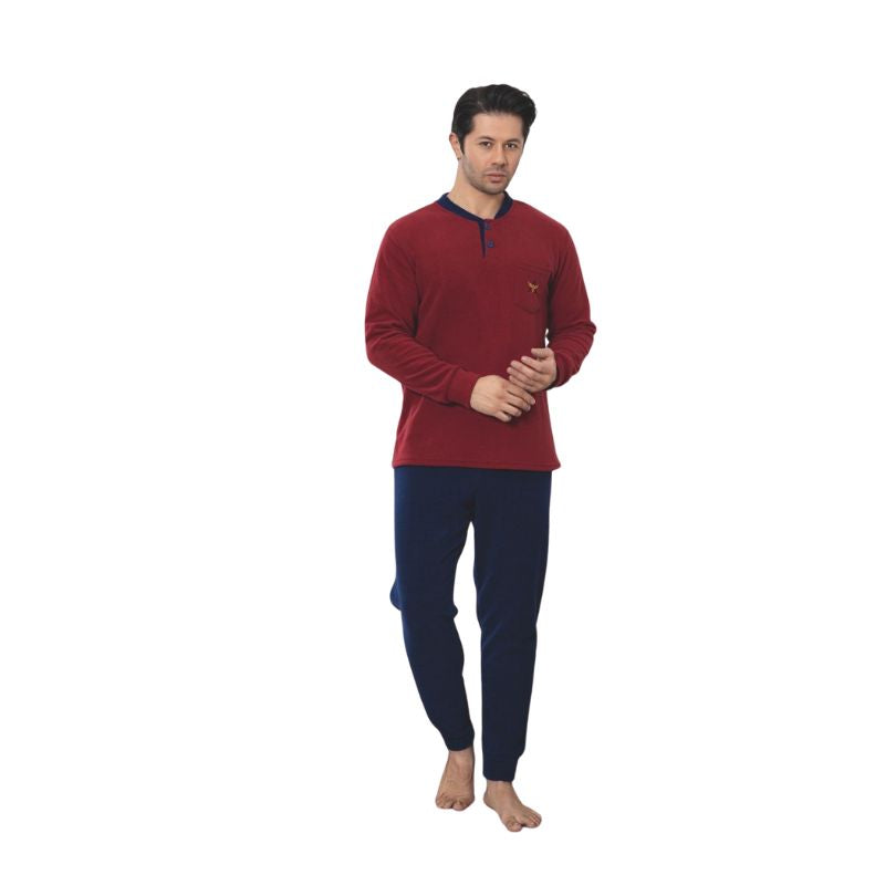 Pijama Barbati Baki Polar, Material Gros si Moale, Caldura si Confort, Pentru Iarna, Stil Modern | 0439-PK  Imagine principală a produsului