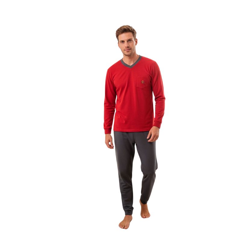 Pijama Barbati Baki Polar, Material Gros si Moale, Caldura si Confort, Pentru Iarna, Stil Modern | 0444-PK  Imagine principală a produsului