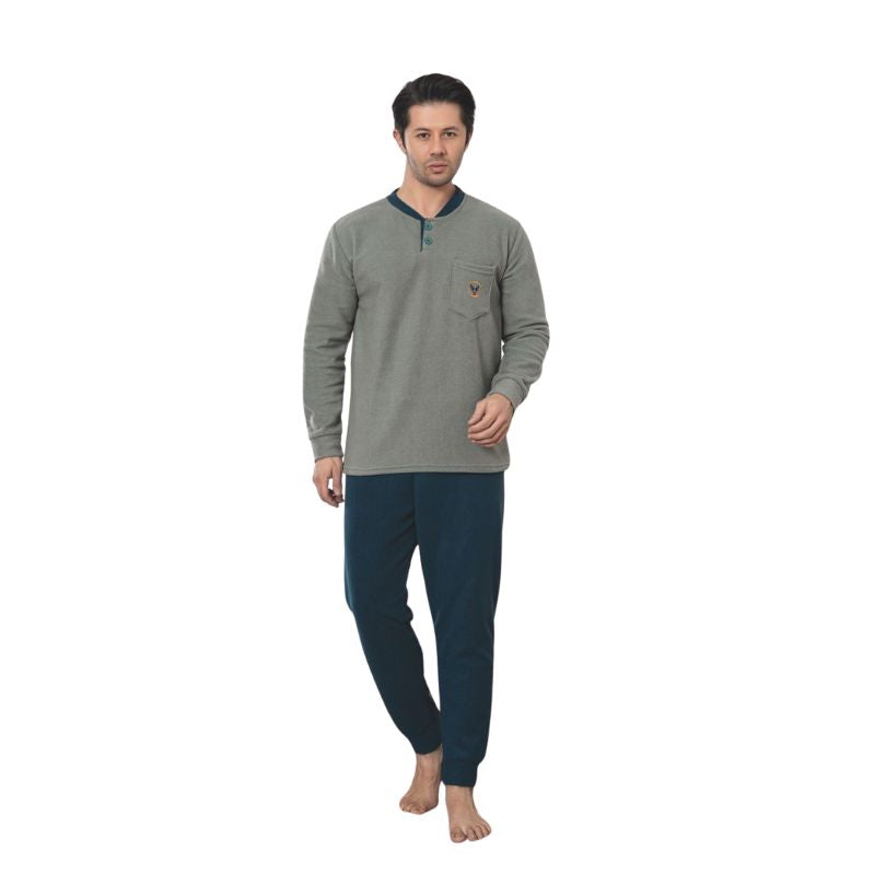 Pijama Barbati Baki Polar, Material Gros si Moale, Caldura si Confort, Pentru Iarna, Stil Modern | 0445-PK  Imagine principală a produsului