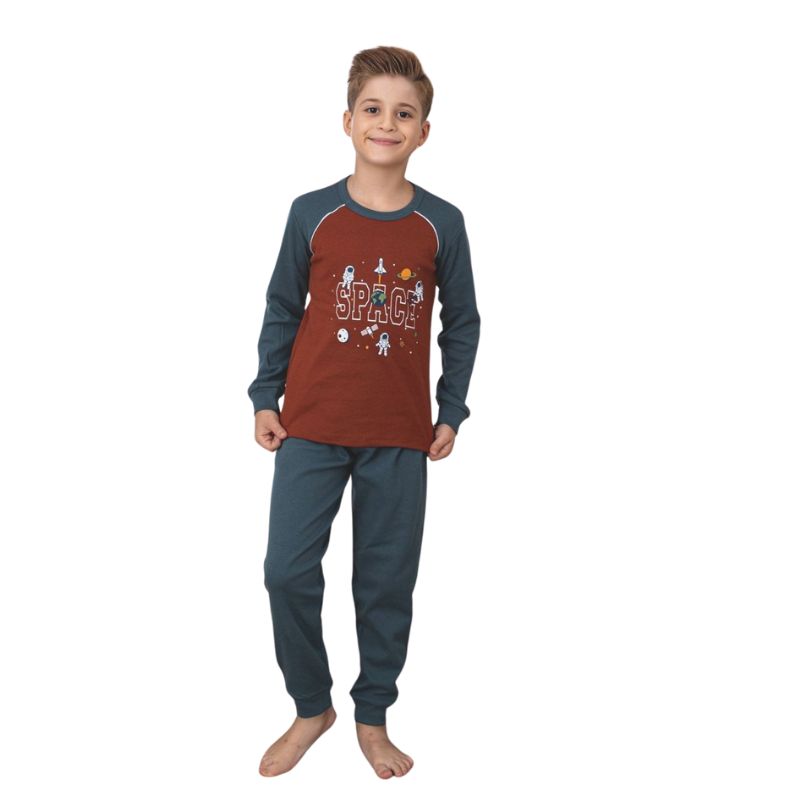 Pijama Copii Baieti Berfin Interlok, Material Gros si Cald, Confort si Siguranta, Design Vesel, Pentru Iarna | 0662-PK 