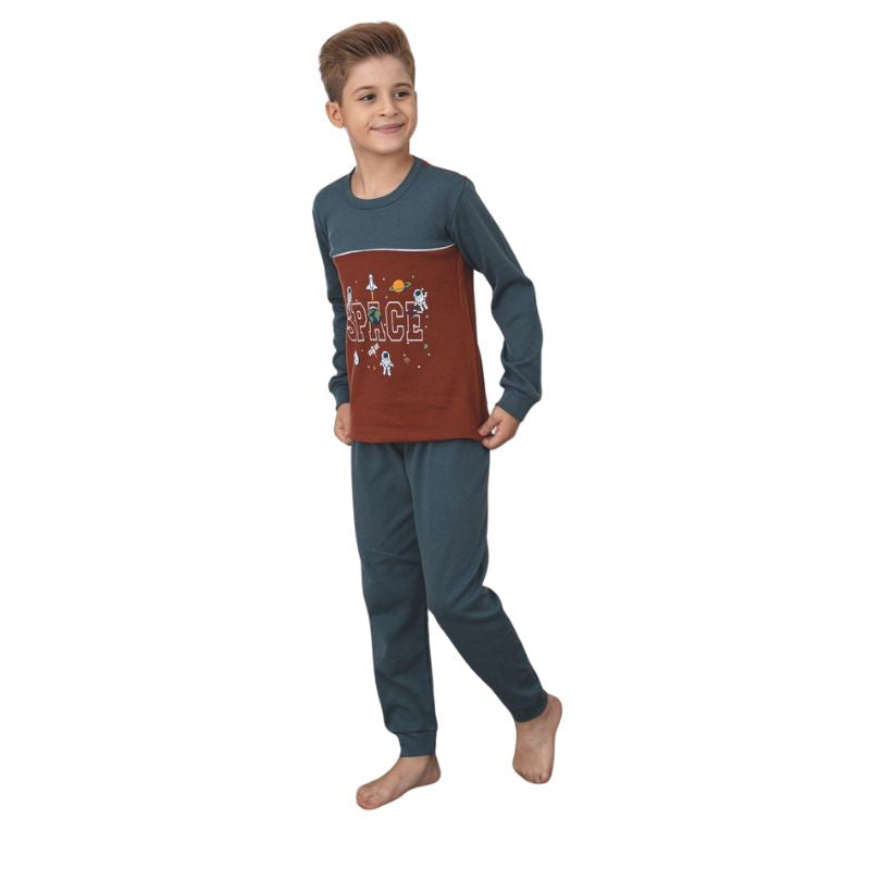 Pijama Copii Baieti Berfin Interlok, Material Gros si Cald, Confort si Siguranta, Design Vesel, Pentru Iarna | 0664-PK