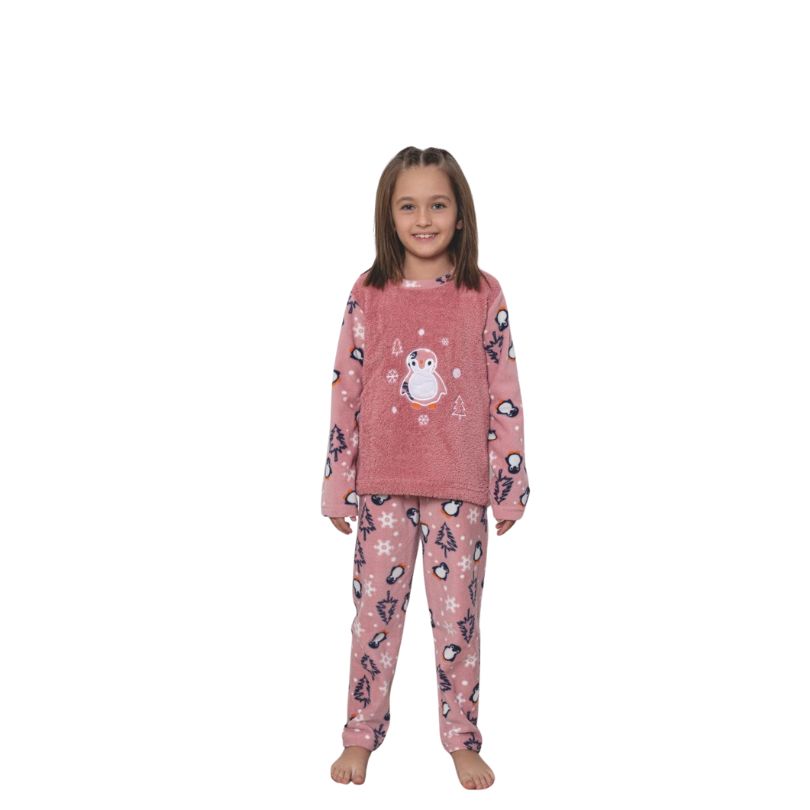 Pijama Copii Fete Baki Cocolino, Material Gros si Pufos, Caldura si Siguranta, Design Vesel, Pentru Iarna | 0643-PK