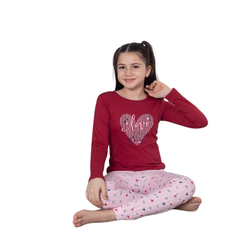 Pijama Copii Fete Baki Penye, Material Moale si Respirabil, Confort si Siguranta, Design Vesel, Pentru Toate Sezoanele | 0618-PK Imagine principală a produsului