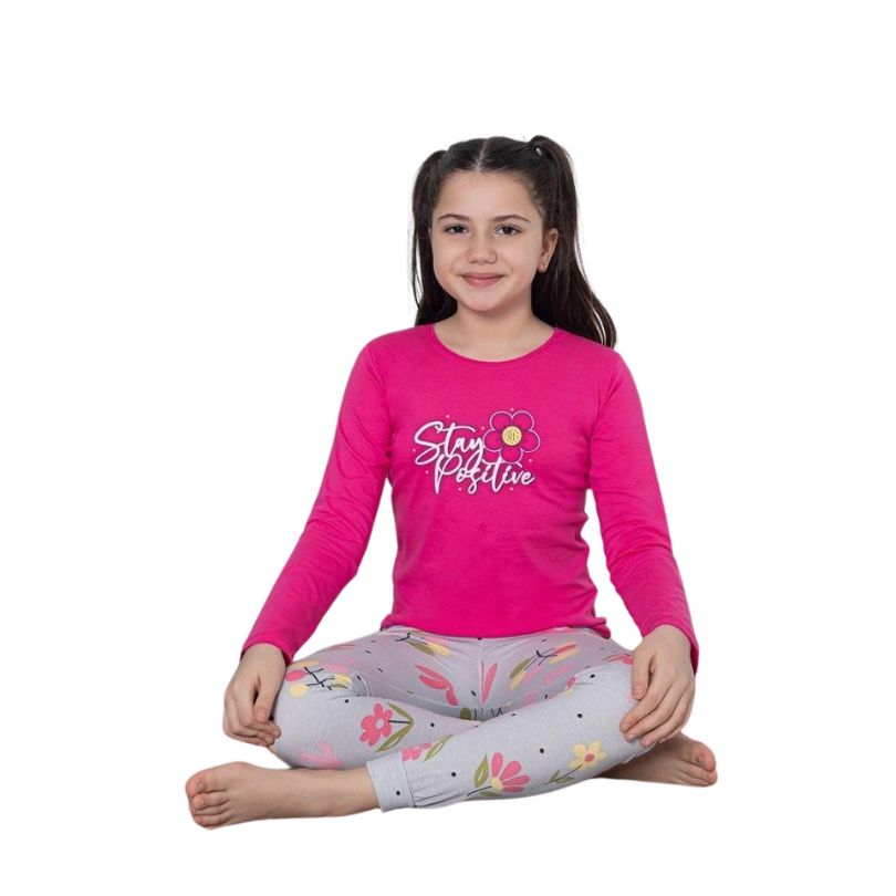 Pijama Copii Fete Baki Penye, Material Moale si Respirabil, Confort si Siguranta, Design Vesel, Pentru Toate Sezoanele | 0619-PK Imagine principală a produsului