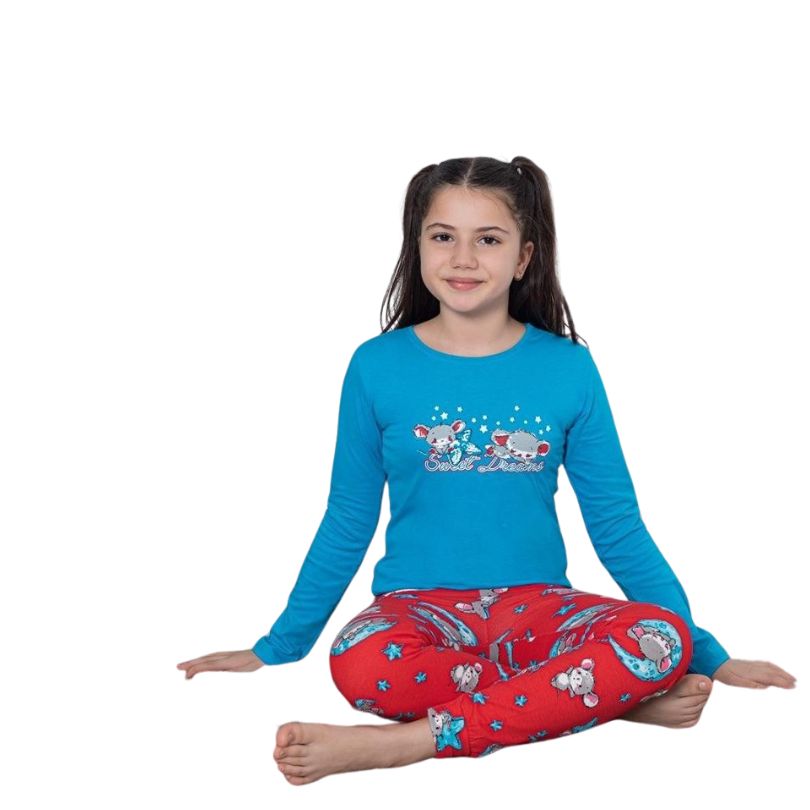 Pijama Copii Fete Baki Penye, Material Moale si Respirabil, Confort si Siguranta, Design Vesel, Pentru Toate Sezoanele | 0620-PK Imagine principală a produsului