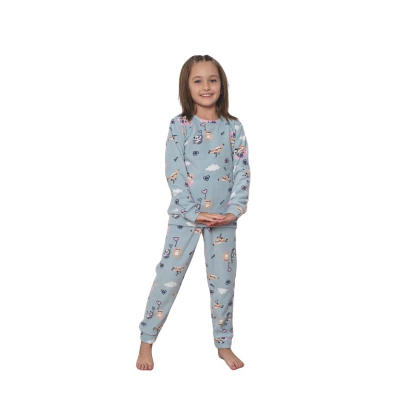 Pijama Copii Fete Baki Polar, Material Gros si Cald, Confort si Siguranta, Design Vesel, Pentru Iarna | 0627-PK