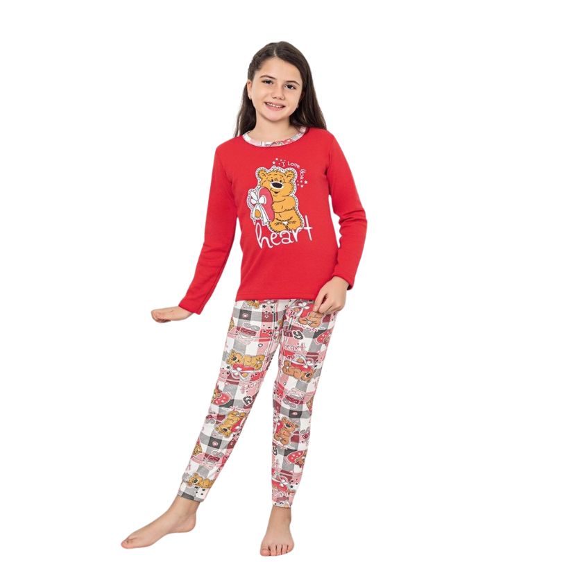 Pijama Copii Fete Berfin Interlok, Material Gros si Cald, Confort si Siguranta, Pentru Iarna, Design Vesel | 0615-PK