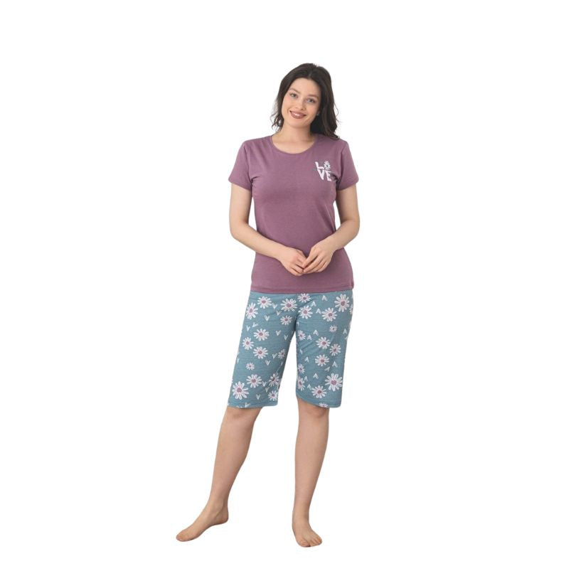 Pijama Dama Baki Capri, Material Moale si Elastic, Confort si Lejeritate, Pentru Femei, Ideal pentru Vara| 0351-PK
