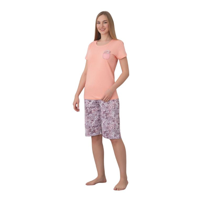 Pijama Dama Baki Capri, Material Moale si Elastic, Confort si Lejeritate, Pentru Femei, Ideal pentru Vara| 0352-PK 