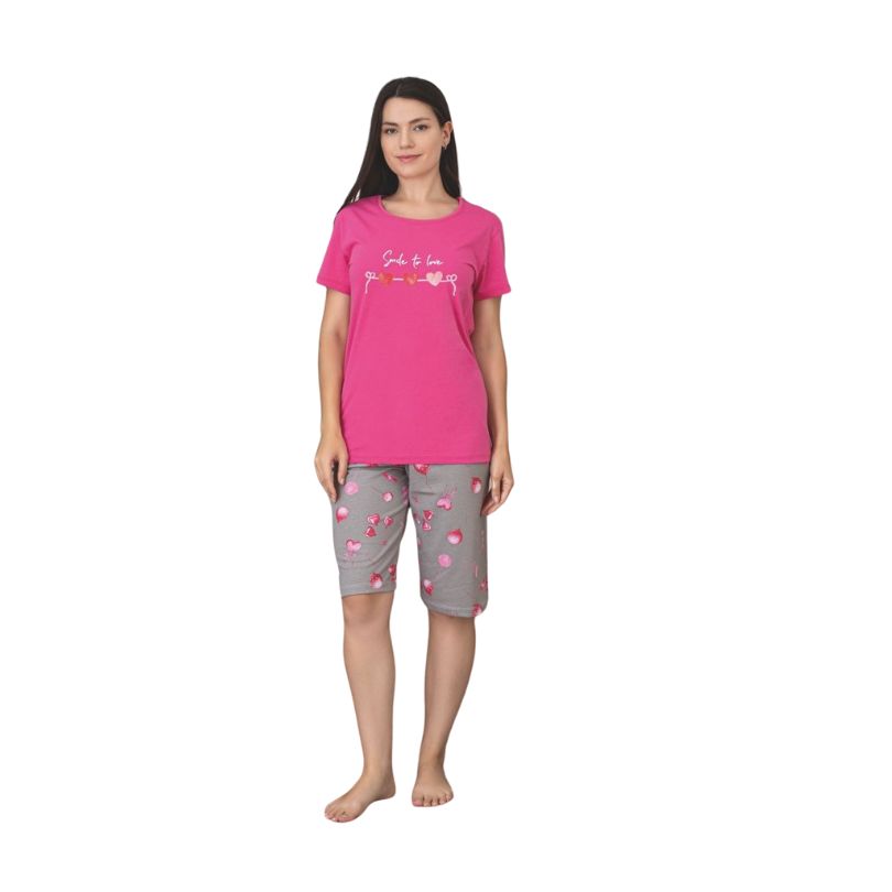 Pijama Dama Baki Capri, Material Moale si Elastic, Confort si Lejeritate, Pentru Femei, Ideal pentru Vara| 0361-PK Imagine principală a produsului