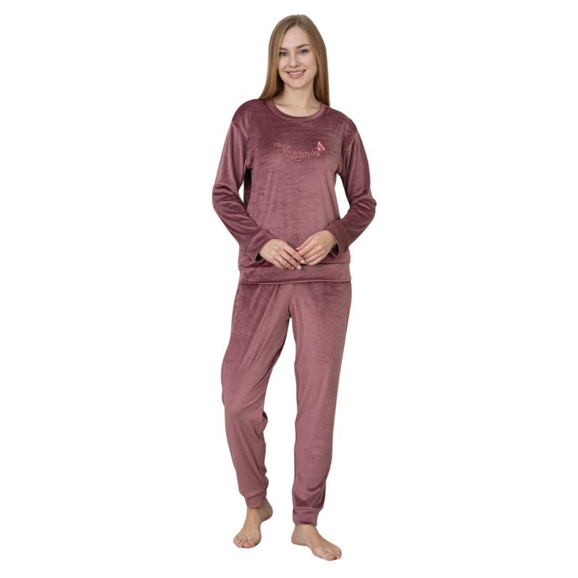 Pijama Dama Baki Catifea, Material Fiin si Moale, Eleganta si Confort, Pentru Femei, Ideala pentru Toamna Iarna| 0373-PK Imagine principală a produsului