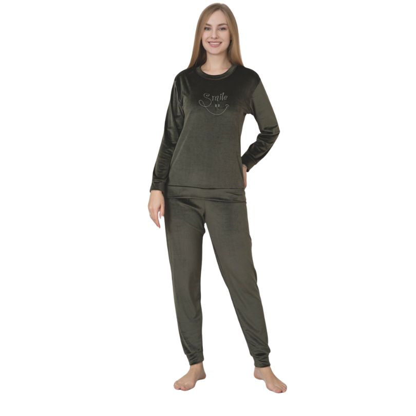 Pijama Dama Baki Catifea, Material Fiin si Moale, Eleganta si Confort, Pentru Femei, Ideala pentru Toamna Iarna| 0375-PK  Imagine principală a produsului