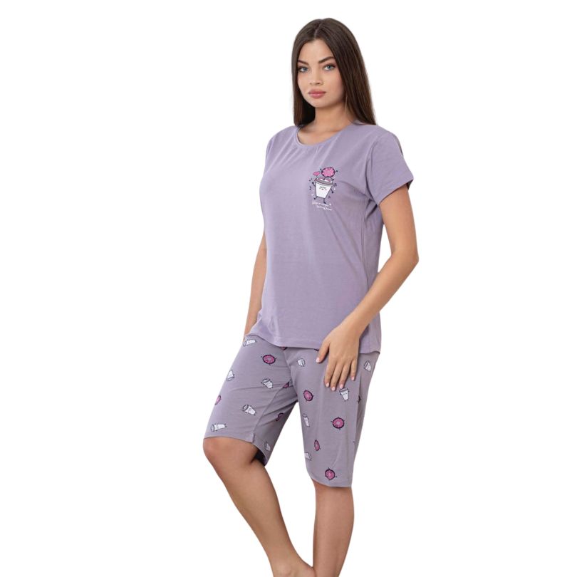 Pijama Dama Baki Licra Capri, Material Elastic si Moale, Confort si Lejeritate, Pentru Femei, Ideal pentru Vara| 0397-PK 