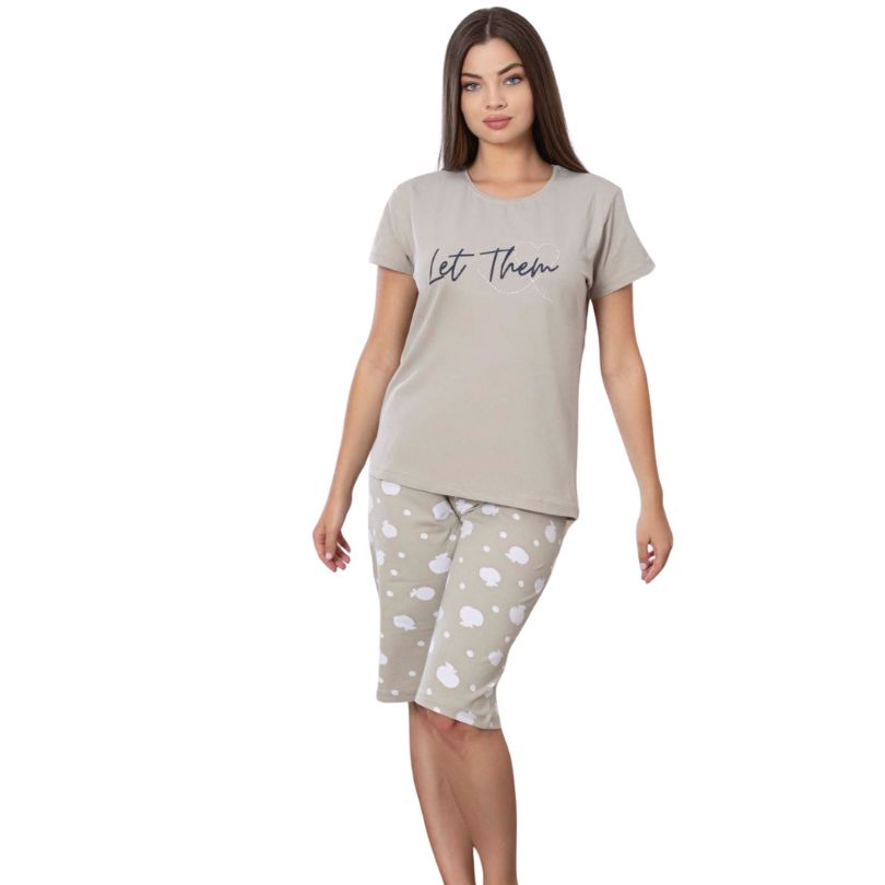 Pijama Dama Baki Licra Capri, Material Elastic si Moale, Confort si Lejeritate, Pentru Femei, Ideal pentru Vara| 0400-PK  Imagine principală a produsului