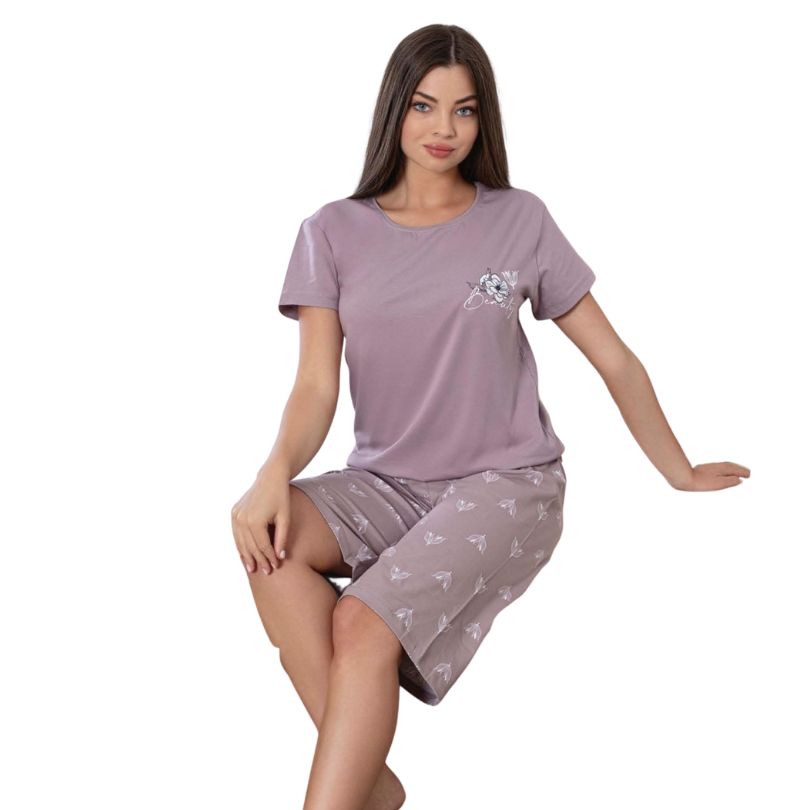 Pijama Dama Baki Licra Capri, Material Elastic si Moale, Confort si Lejeritate, Pentru Femei, Ideal pentru Vara| 0401-PK Imagine principală a produsului