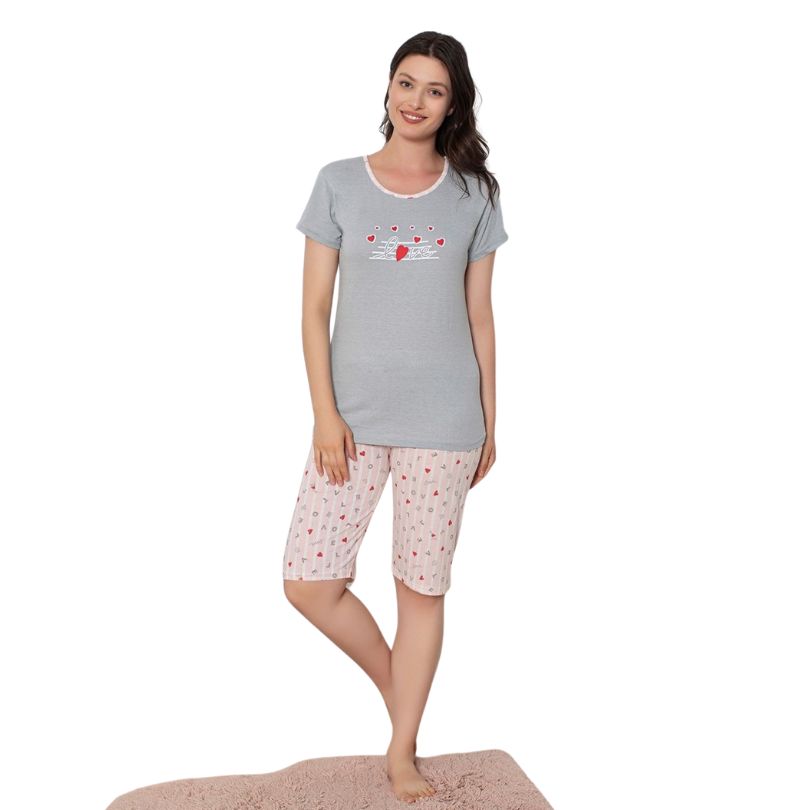 Pijama Dama Berfin Capri, Material Moale si Elastic, Confort si Lejeritate, Pentru Femei, Ideal pentru Vara| 0334-PK