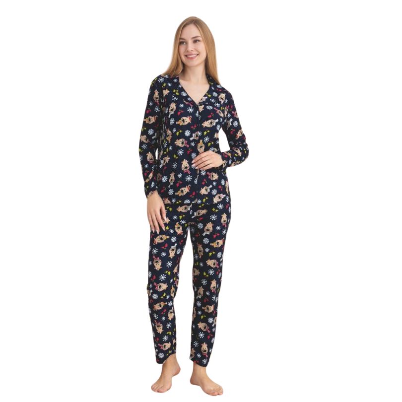 Pijama Dama Berfin Cu Nasturi, Material Moale, Confort si Stil | 0130-PK Imagine principală a produsului