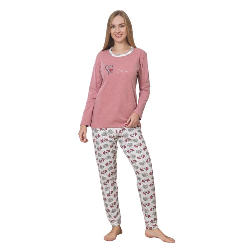Pijama Dama Berfin Interlok, Material Gros, Caldura si Confort, Pentru Femei, Toamna Iarna | 0124-PK Imagine principală a produsului