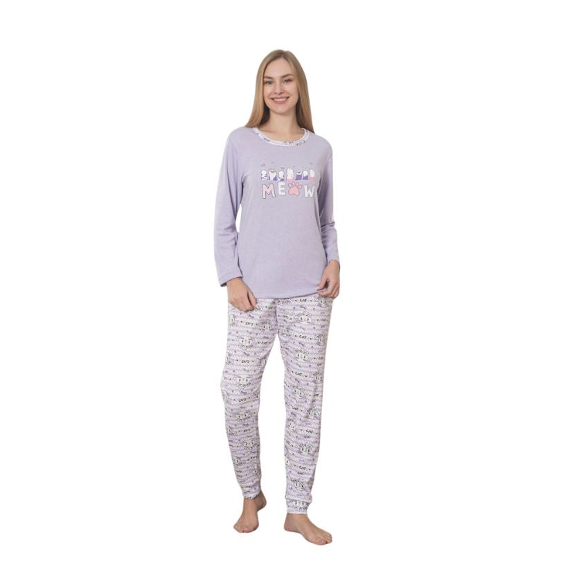 Pijama Dama Berfin Interlok, Material Gros, Caldura si Confort, Pentru Femei, Toamna Iarna | 0128-PK Imagine principală a produsului