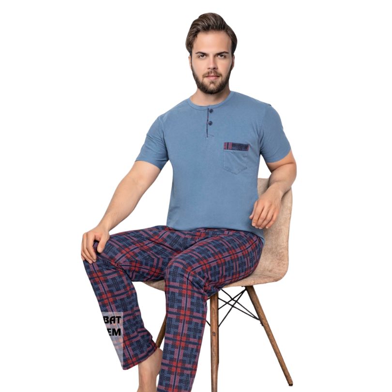 Pijamale Barbati Baki Suprem Maneca Scurta, Material Moale si Respirabil, Confort si Lejeritate, Pentru Vara | 0457-PK 