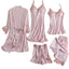  Pijamale Satin 5 Piese, Material Fin si Elegant, Set Bluza, Pantaloni Lungi, Pantaloni Scurti, Halat si Top, Rafinament si Versatilitate | 0703-PK